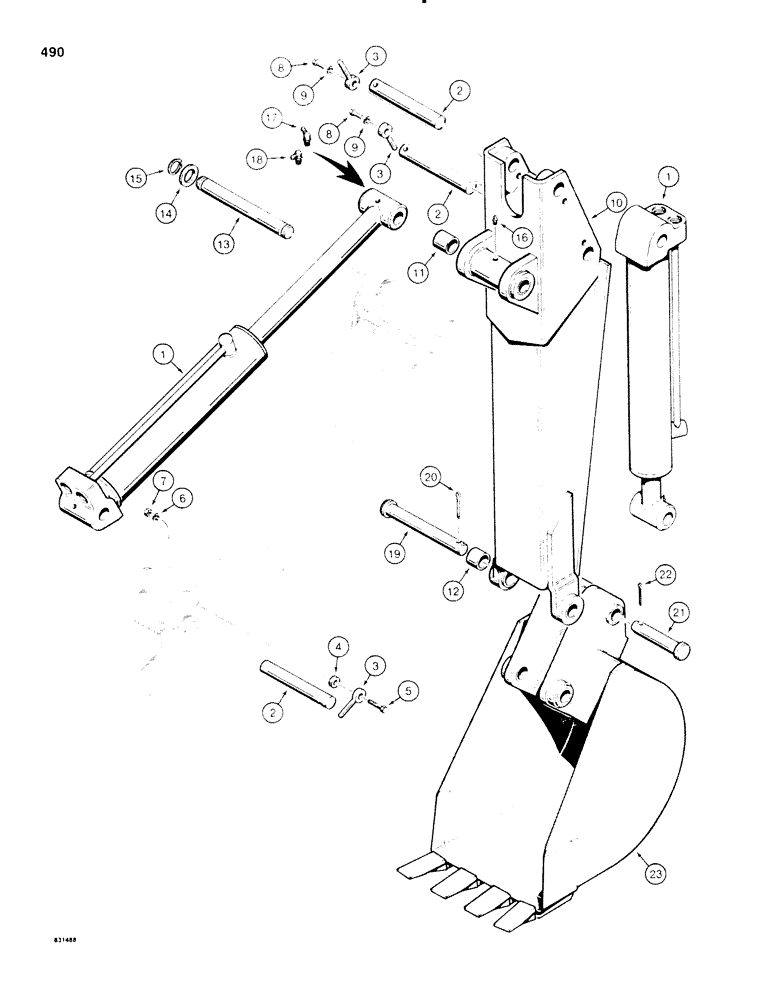 Схема запчастей Case SD100 - (490) - DIPPER AND BUCKET MOUNTING (84) - BOOMS, DIPPERS & BUCKETS