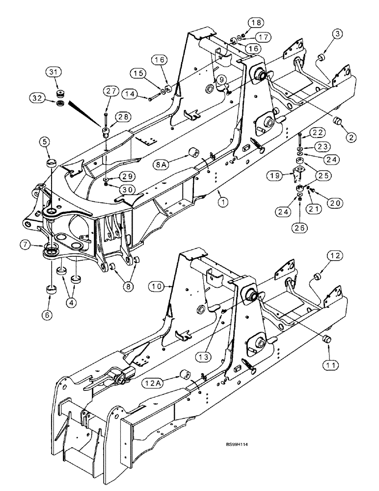 Схема запчастей Case 580L - (9-061) - CHASSIS AND OPERATOR COMPARTMENT POD MOUNTS (09) - CHASSIS/ATTACHMENTS