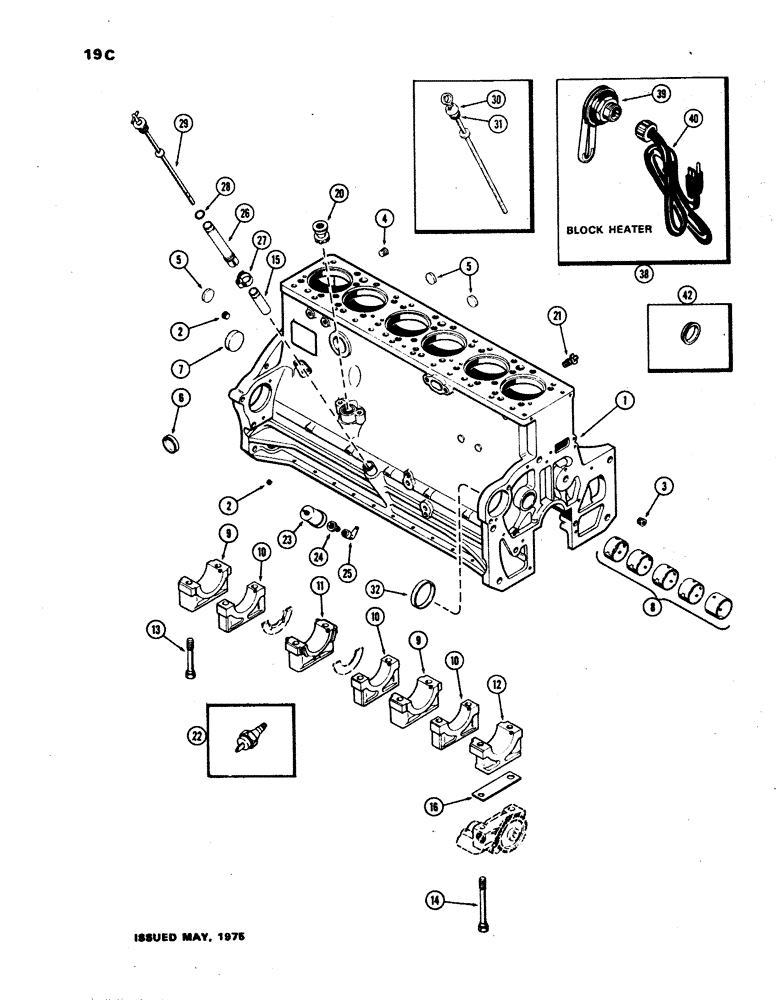 Схема запчастей Case W24B - (019C) - CYL BLOCK, (504BD) DIESEL ENG,THIN DECK BLOCK & LARGE CRANKSHAFT USED PRIOR TO ENG. SN. 2572011, (02) - ENGINE