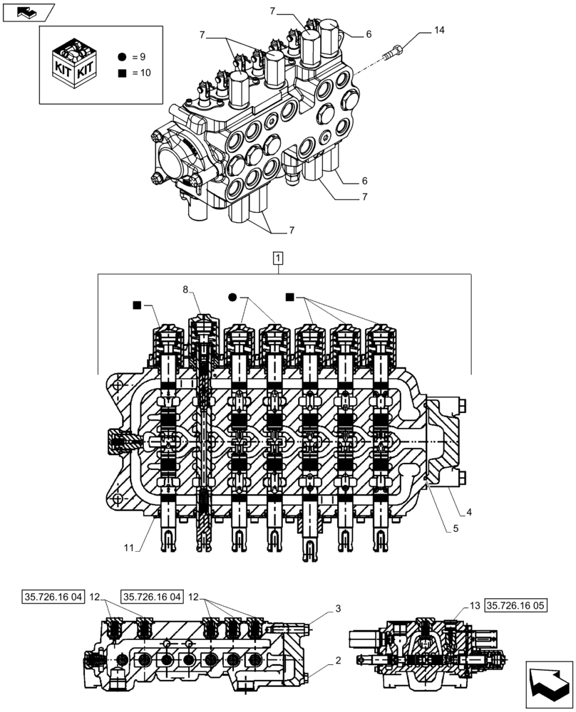 Схема запчастей Case 580SN WT - (35.726.1604[01]) - BACKHOE CONTROL VALVE, 7-SPOOL, COMPONENTS, W/ EXTENDABLE DIPPER, W/ 2 LEVER CONTROLS - C7373 (35) - HYDRAULIC SYSTEMS