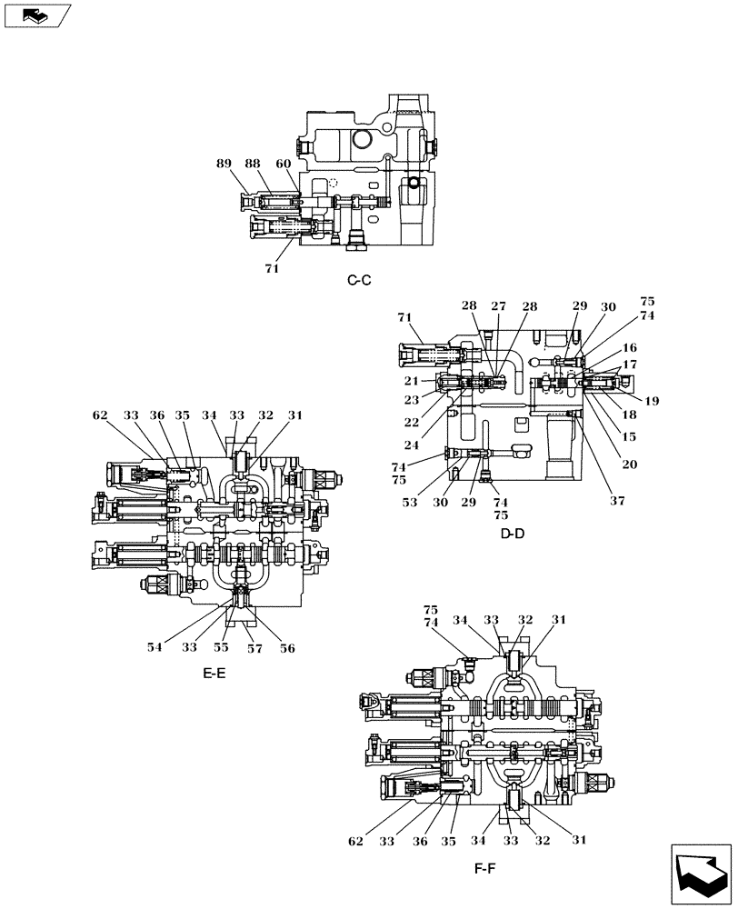 Схема запчастей Case CX235C SR - (35.359.03[04]) - CONTROL VALVE (35) - HYDRAULIC SYSTEMS