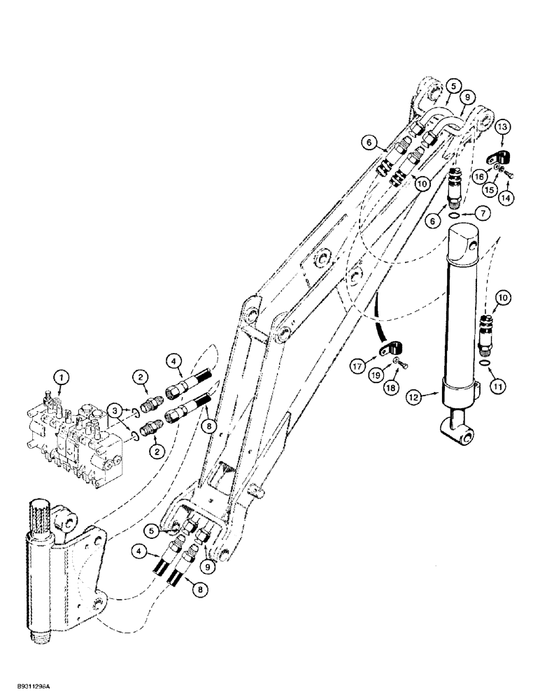 Схема запчастей Case 1838 - (8-38) - BACKHOE BUCKET CYLINDER HYDRAULIC CIRCUIT, D100 OR D100XR BACKHOE (08) - HYDRAULICS