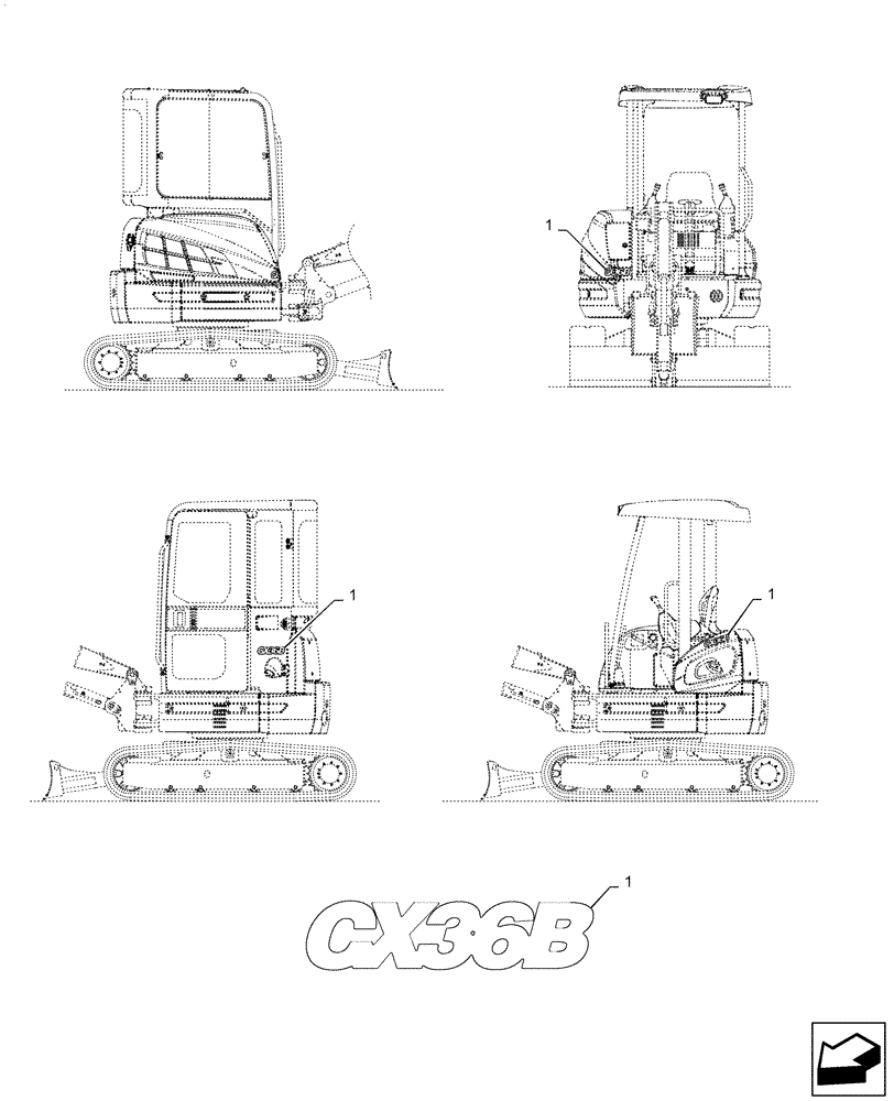 Схема запчастей Case CX36B - (06-016[01]) - NAME PLATE INSTALL (MODEL) - SN PX15-21105 - 22536 (90) - PLATFORM, CAB, BODYWORK AND DECALS