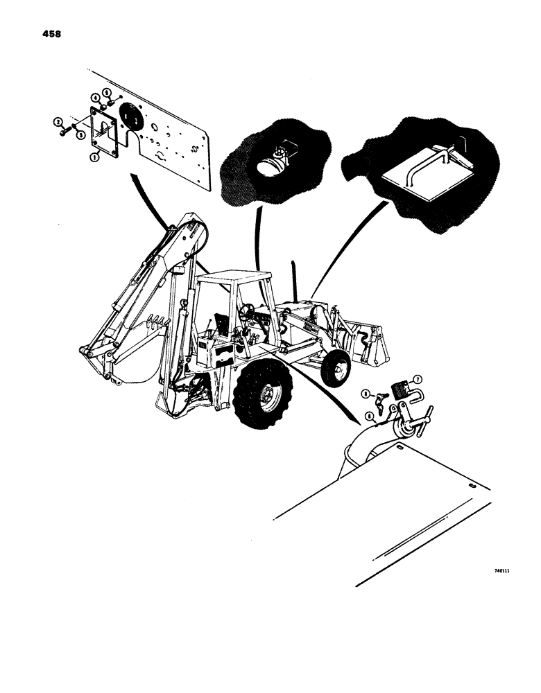 Схема запчастей Case 680E - (458) - LOCKUP PARTS, TACHOMETER GLASS LOCKUP, FUEL LOCKUP, LOCK AND (90) - PLATFORM, CAB, BODYWORK AND DECALS