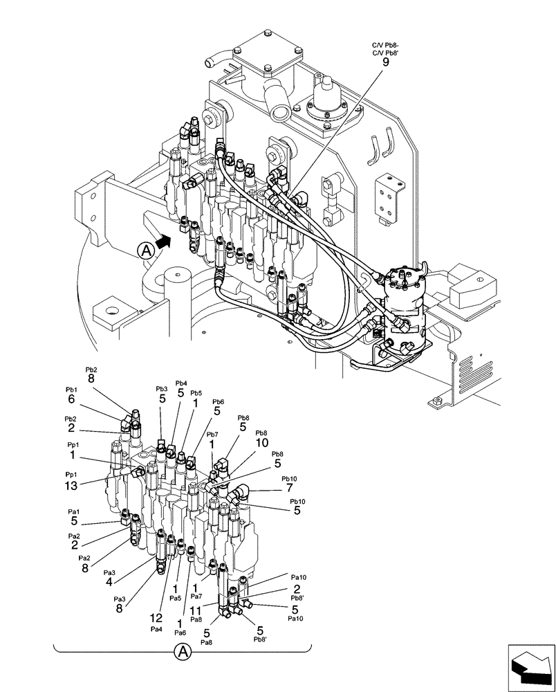 Схема запчастей Case CX31B - (01-050[00]) - CONTROL LINES, MAIN, J/D MULTI (35) - HYDRAULIC SYSTEMS