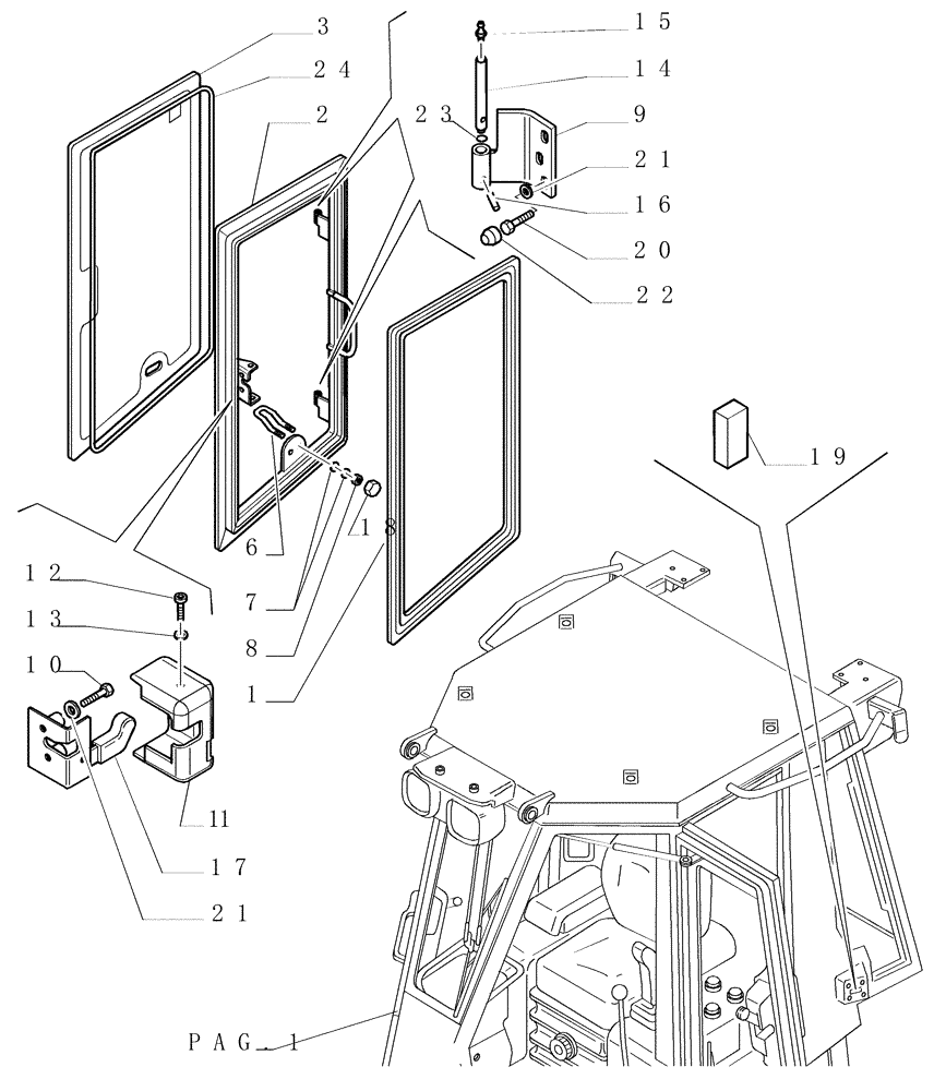 Схема запчастей Case 1850K - (9.653[11]) - ROPS CAB - WINDOW - OPTIONAL CODE 784110271 (19) - OPTIONS