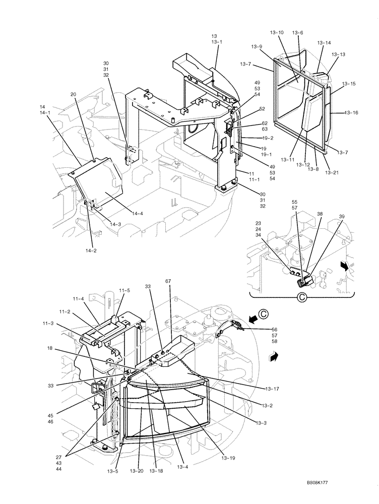 Схема запчастей Case CX50B - (01-071) - GUARD INSTALLATION (CAB) (PH21C00018F1) (05) - SUPERSTRUCTURE