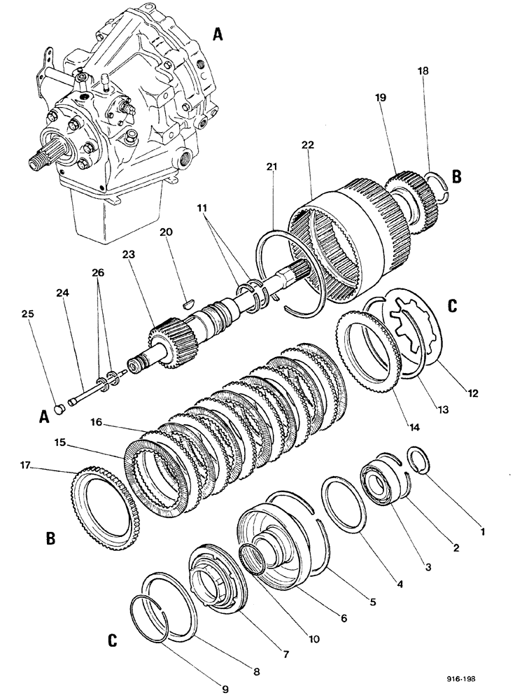 Схема запчастей Case 580F - (060) - TRANSMISSION, POWER SHUTTLE, GEAR AND CLUTCH (21) - TRANSMISSION