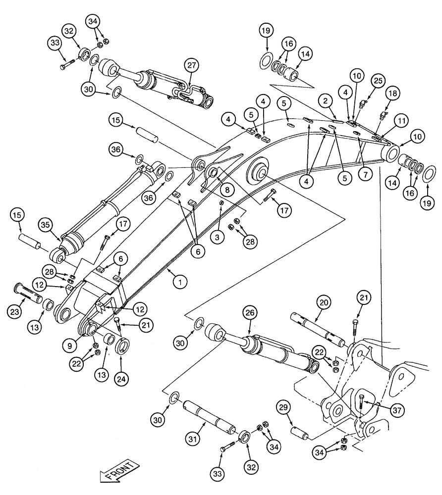 Схема запчастей Case 9050B - (9-072) - BOOM, MOUNTING PINS AND CYLINDERS (09) - CHASSIS