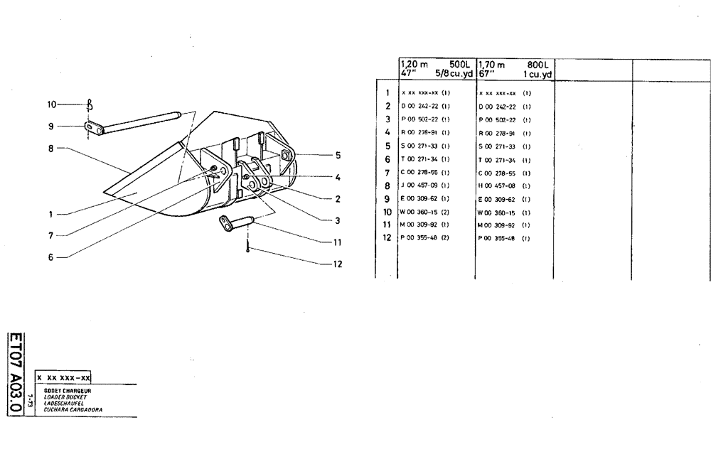 Схема запчастей Case TY45 - (ET07 A03.0[1]) - LOADER BUCKET - 1,20 M 500 L (47" 5/8 CU. YD.) (19) - BUCKETS