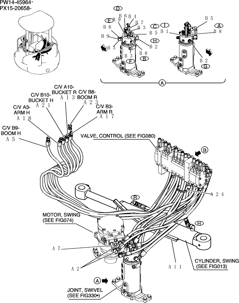 Схема запчастей Case CX36B - (100-72[1]) - HYDRAULIC LINES, UPPER (ANGLE DOZER) (05) - SUPERSTRUCTURE