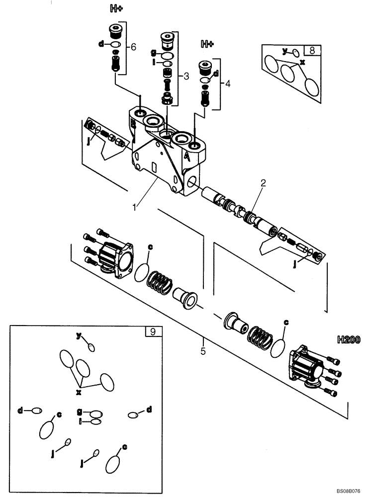 Схема запчастей Case 590SM - (08-44) - 87751020 VALVE SECTION - BACKHOE BOOM (WITH PILOT CONTROLS) (590SM+) (08) - HYDRAULICS