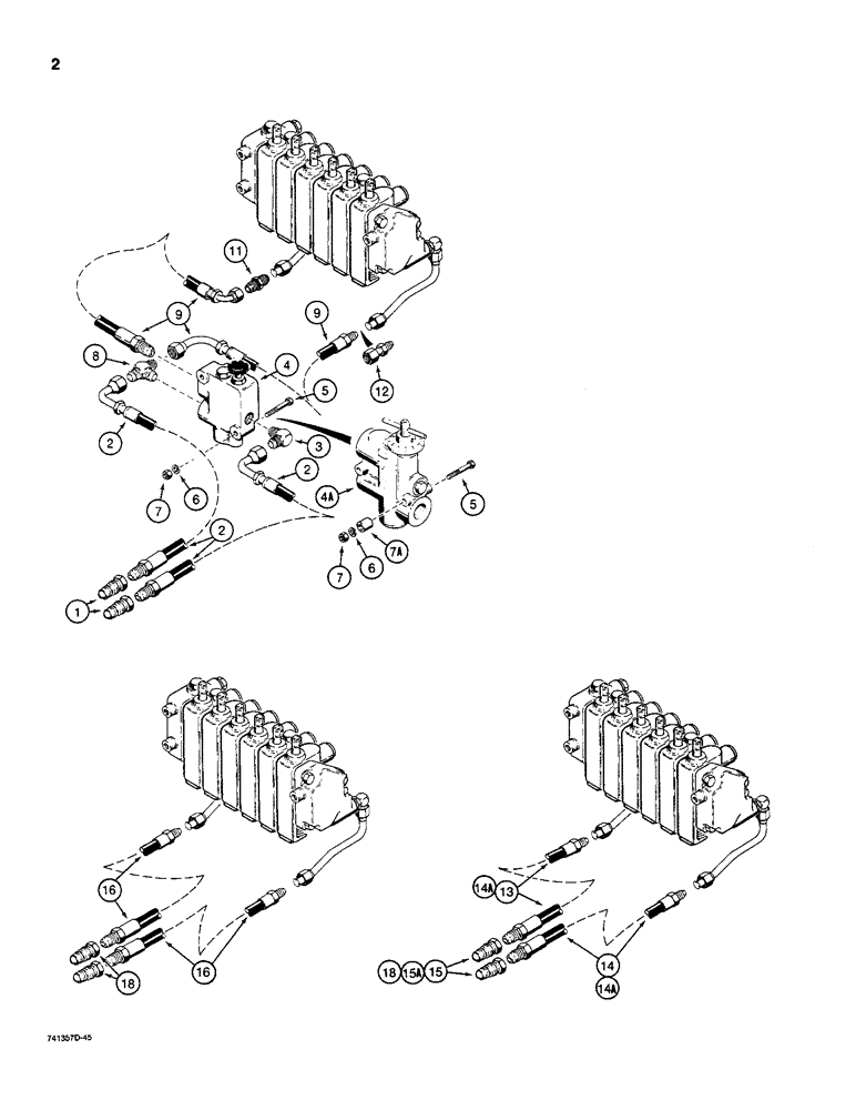 Схема запчастей Case D100 - (7-002) - BACKHOE HYDRAULIC CONNECTING LINES, USED ON UNI-LOADERS 