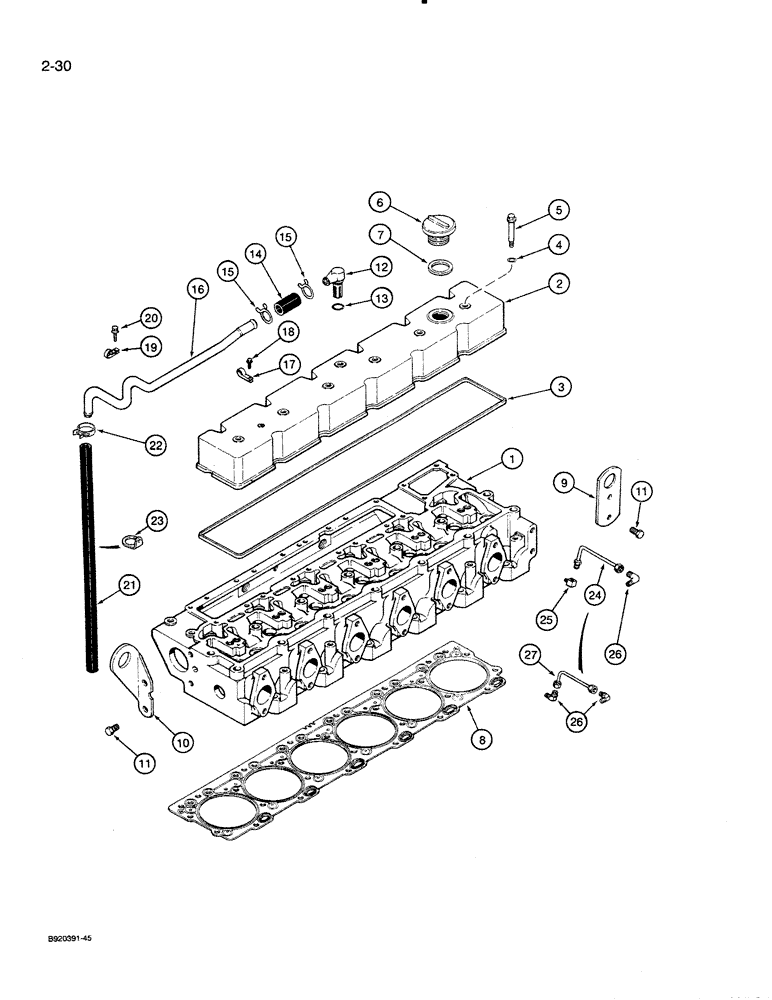 Схема запчастей Case 821 - (2-030) - CYLINDER HEAD COVER, 6T-830 ENGINE (02) - ENGINE