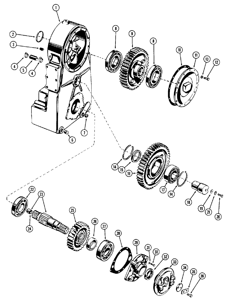 Схема запчастей Case W12 - (126) - TRANSFER HOUSING AND GEARS, USED PRIOR TO TRANSMISSION SER. (06) - POWER TRAIN