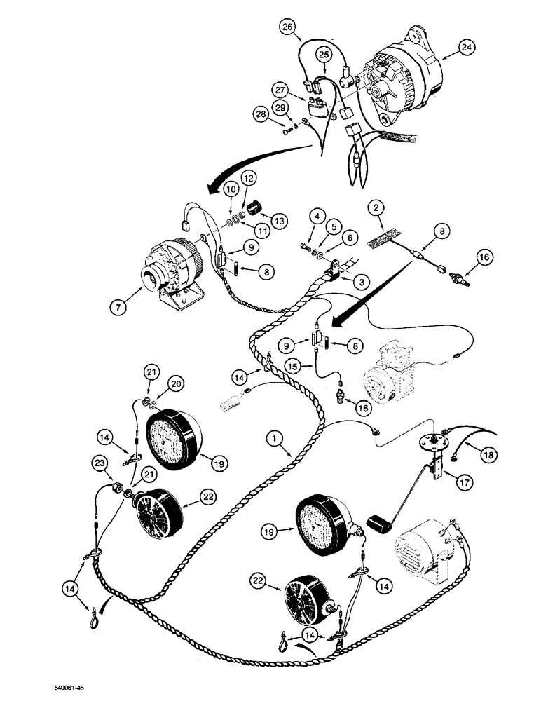 Схема запчастей Case W36 - (4-132) - ELECTRICAL SYSTEM, REAR HARNESS TO ALTERNATOR AND LAMPS PRIOR TO PIN 91564380 (04) - ELECTRICAL SYSTEMS