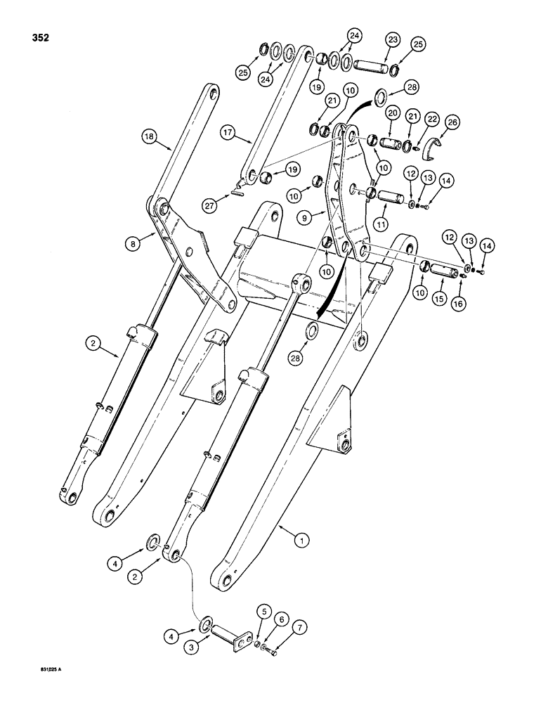 Схема запчастей Case 1150D - (352) - LOADER LIFT FRAME, BUCKET CYLINDERS AND LINKS (09) - CHASSIS/ATTACHMENTS