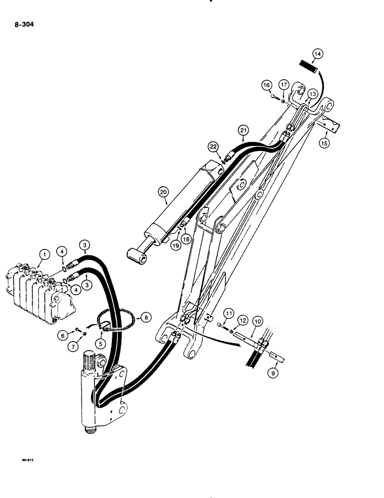 Схема запчастей Case DH4B - (8-304) - BOOM CYLINDER HYDRAULIC CIRCUIT, REAR MOUNTED D100 BACKHOE - VERTICAL CONTROL VALVE (08) - HYDRAULICS