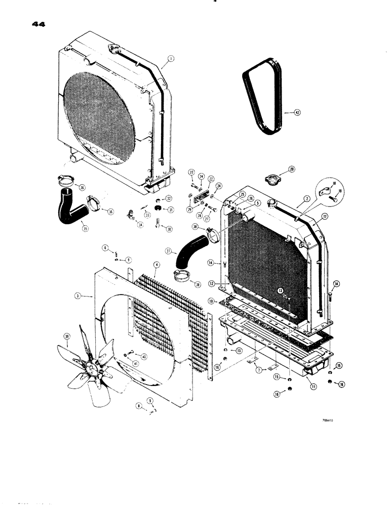 Схема запчастей Case 1150 - (044) - RADIATOR, FAN AND HOSES, PERFEX RADIATOR (01) - ENGINE