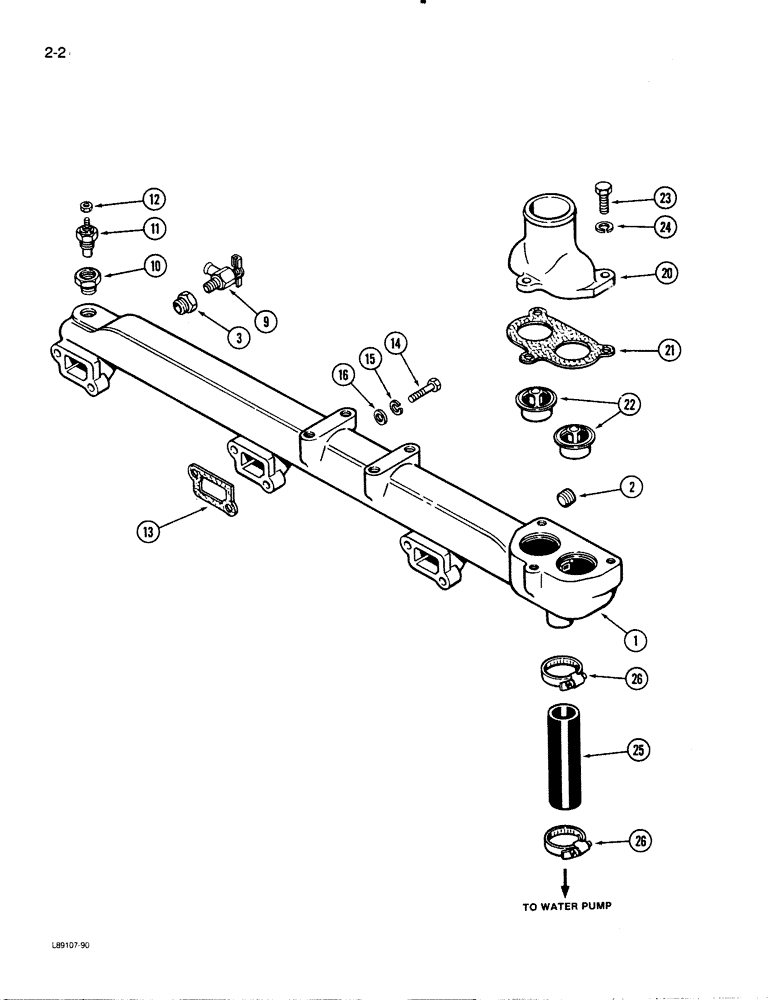 Схема запчастей Case W30 - (2-02) - WATER MANIFOLD AND THERMOSTAT, 504BDT ENGINE (02) - ENGINE