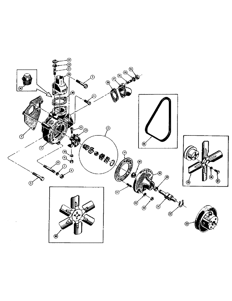 Схема запчастей Case 500 - (050) - WATER PUMP, FAN, FAN BELT, AND PULLEY - DIESEL (01) - ENGINE