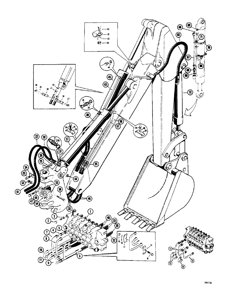 Схема запчастей Case 33 - (142) - BOOM, CROWD AND BUCKET CYLINDER HYDRAULICS, (USED ON BACKHOE SN 4141636 TO 4157852) 