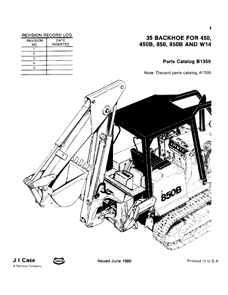Схема запчастей Case 35 - (001) - 35 BACKHOE FOR 450, 450B, 850, 850B, AND W14 