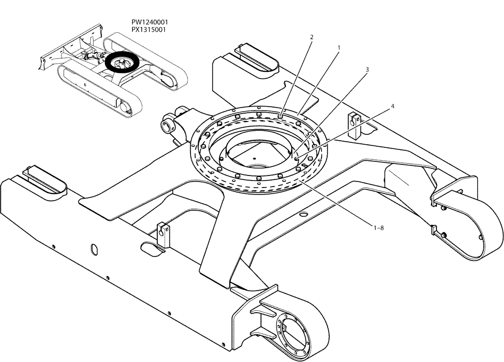 Схема запчастей Case CX36B - (02-002) - RING ASSY, SLEWING (39) - FRAMES AND BALLASTING