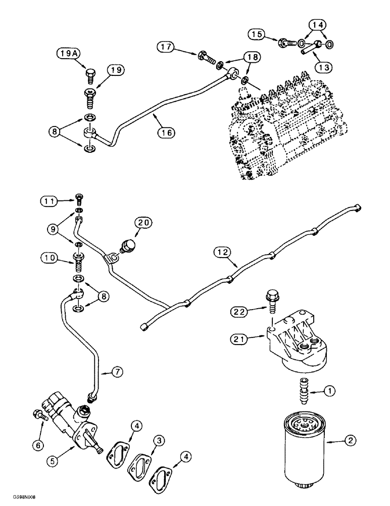 Схема запчастей Case 621B - (3-11A) - FUEL FILTER AND LIFT PUMP, 6T-590 EMISSIONS CERTIFIED ENGINE, LOADER P.I.N. JEE0053350 AND AFTER (03) - FUEL SYSTEM