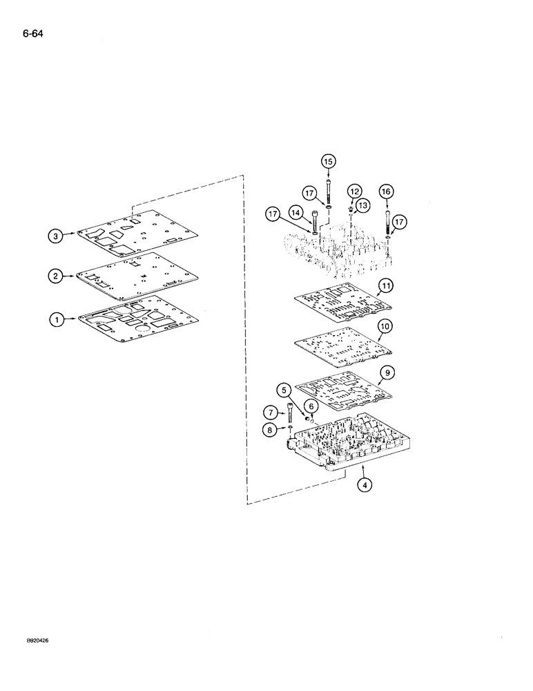 Схема запчастей Case 721 - (6-64) - TRANSMISSION ASSEMBLY, VALVE PLATES AND HYDRAULICS, P.I.N. JAK0022758 & AFTER (06) - POWER TRAIN