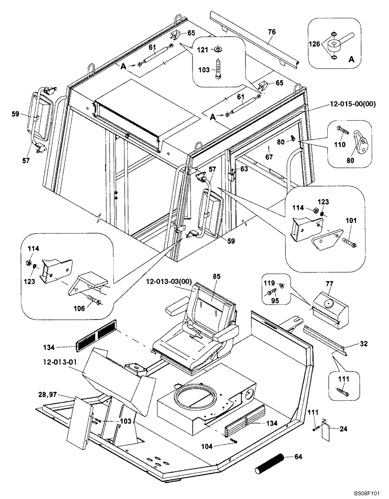 Схема запчастей Case SV210 - (12-015-00[01]) - CAB COMPONENTS (GROUP 165 C) (ND001506) (09) - CHASSIS/ATTACHMENTS