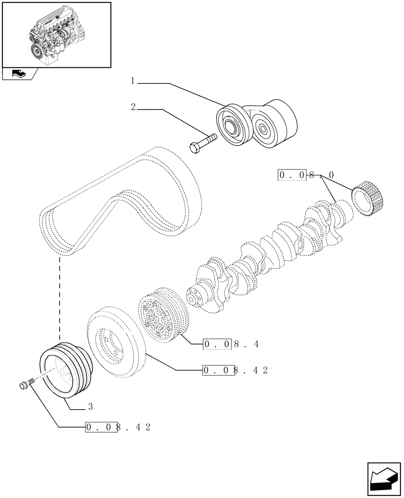 Схема запчастей Case F3AE0684S E908 - (0.08.4/ 01) - PULLEY - CRANKSHAFT (504162434 - 504087154) 