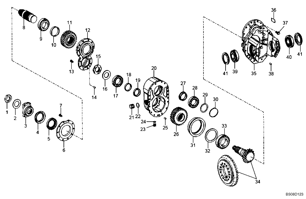 Схема запчастей Case 340B - (33A00010735[001]) - DIFFERETIAL, REAR AXLE (87471367) (11) - AXLES/WHEELS