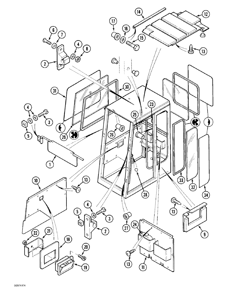 Схема запчастей Case 170C - (9-078) - CAB, CAB GLASS AND INSULATION, P.I.N. 74501 THROUGH 74662, P.I.N. 02301 THROUGH 02320 (09) - CHASSIS