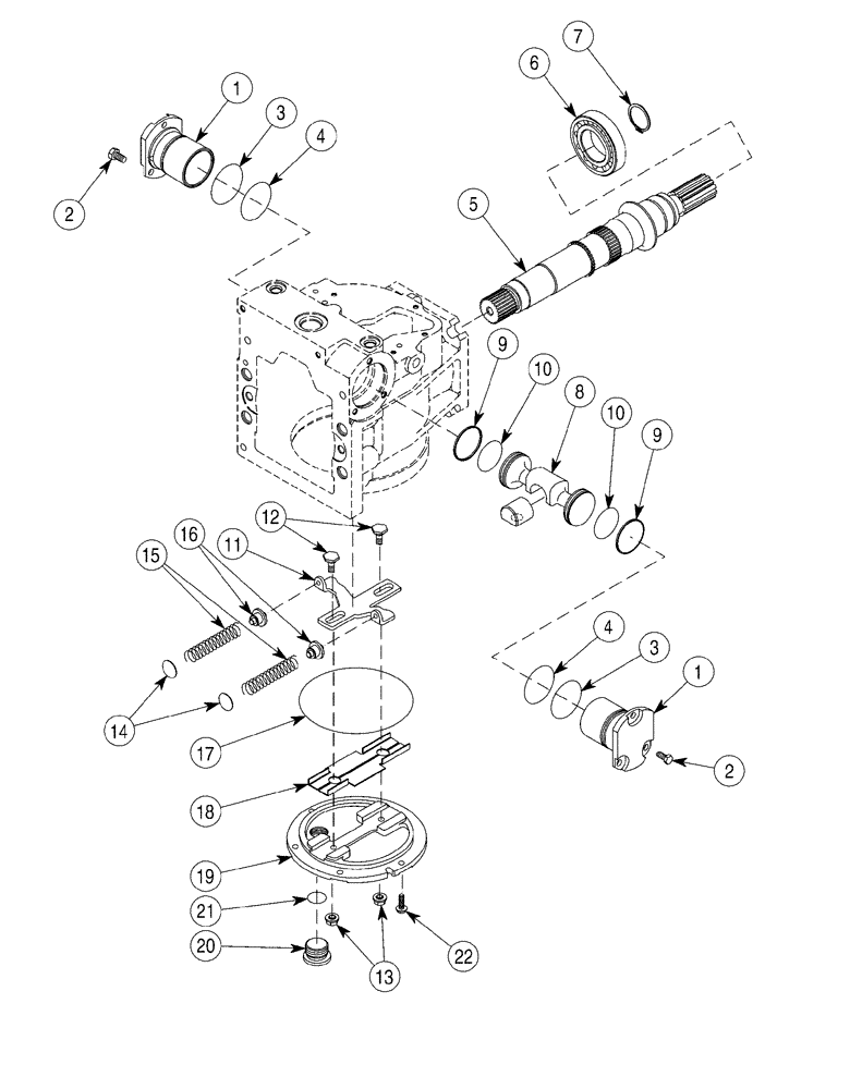 Схема запчастей Case 6030 - (06-06) - PUMPS, FRONT AND REAR HYDROSTATIC SERVO PISTON AND MAIN SHAFT (06) - POWER TRAIN