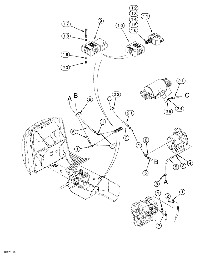 Схема запчастей Case 580SL - (6-156) - REAR AXLE DIFFERENTIAL LOCK, CHASSIS MOUNTED DIFFERENTIAL LOCK SOLENOID VALVE (06) - POWER TRAIN