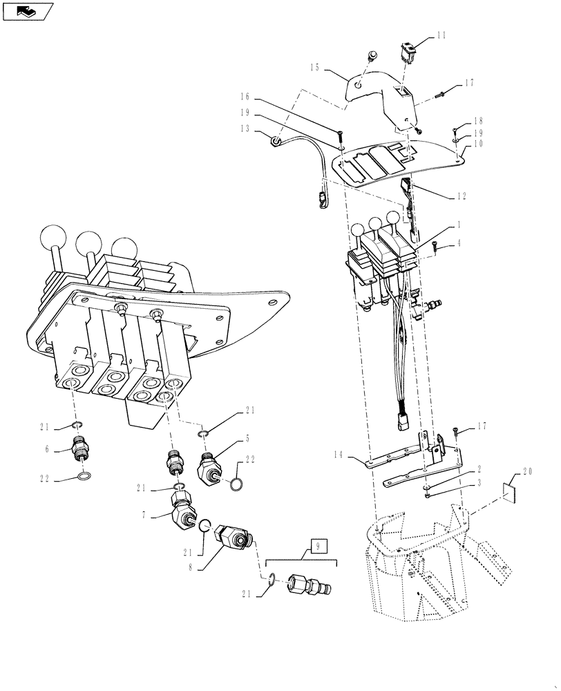 Схема запчастей Case 721F - (35.108.01) - LOADER CONTROL - THREE LEVER MOUNTING (35) - HYDRAULIC SYSTEMS