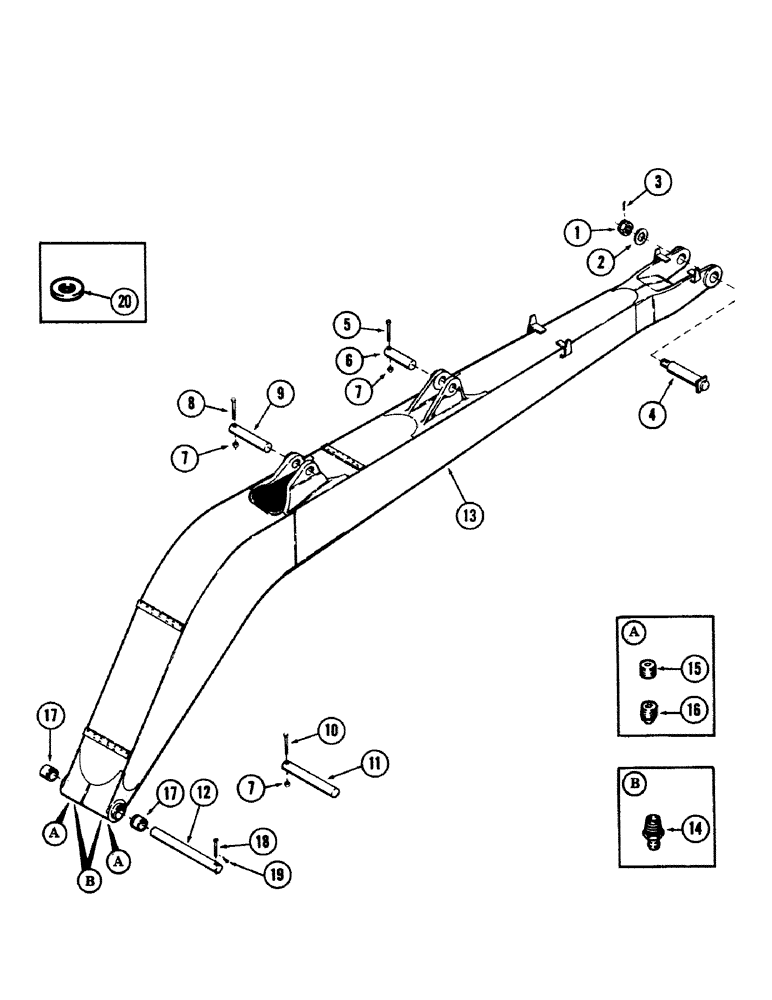 Схема запчастей Case 40 - (114) - MAIN "E" BOOM AND PINS (84) - BOOMS, DIPPERS & BUCKETS