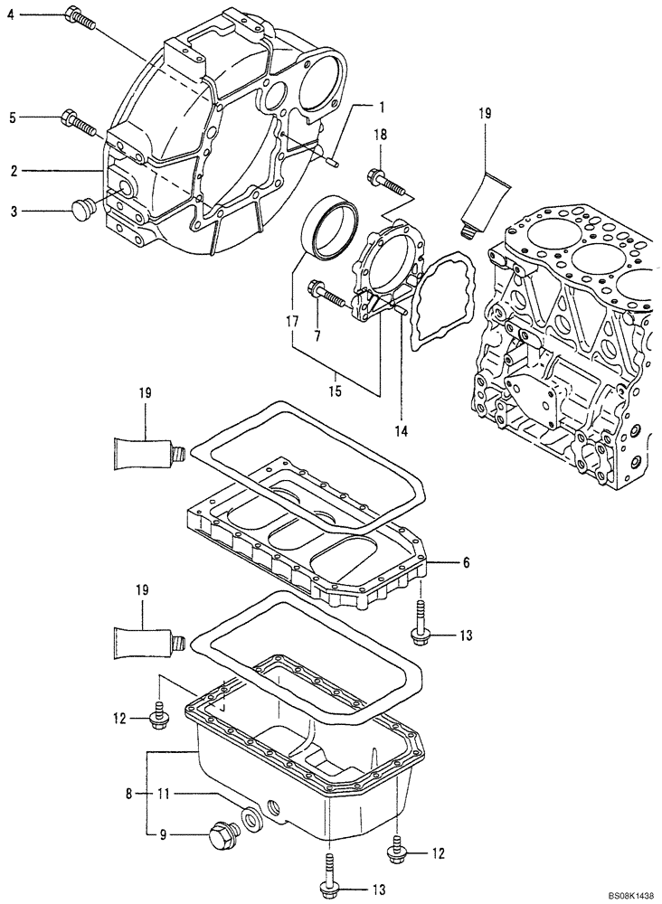 Схема запчастей Case CX27B BTW - (08-003) - FLYWHEEL HOUSING & LUB. OIL SUMP (10) - ENGINE