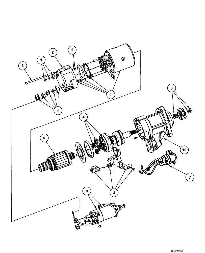 Схема запчастей Case 845 - (04.01A[00]) - STARTER - ASSEMBLY (SN N5AF03153 - ) (04) - ELECTRICAL SYSTEMS