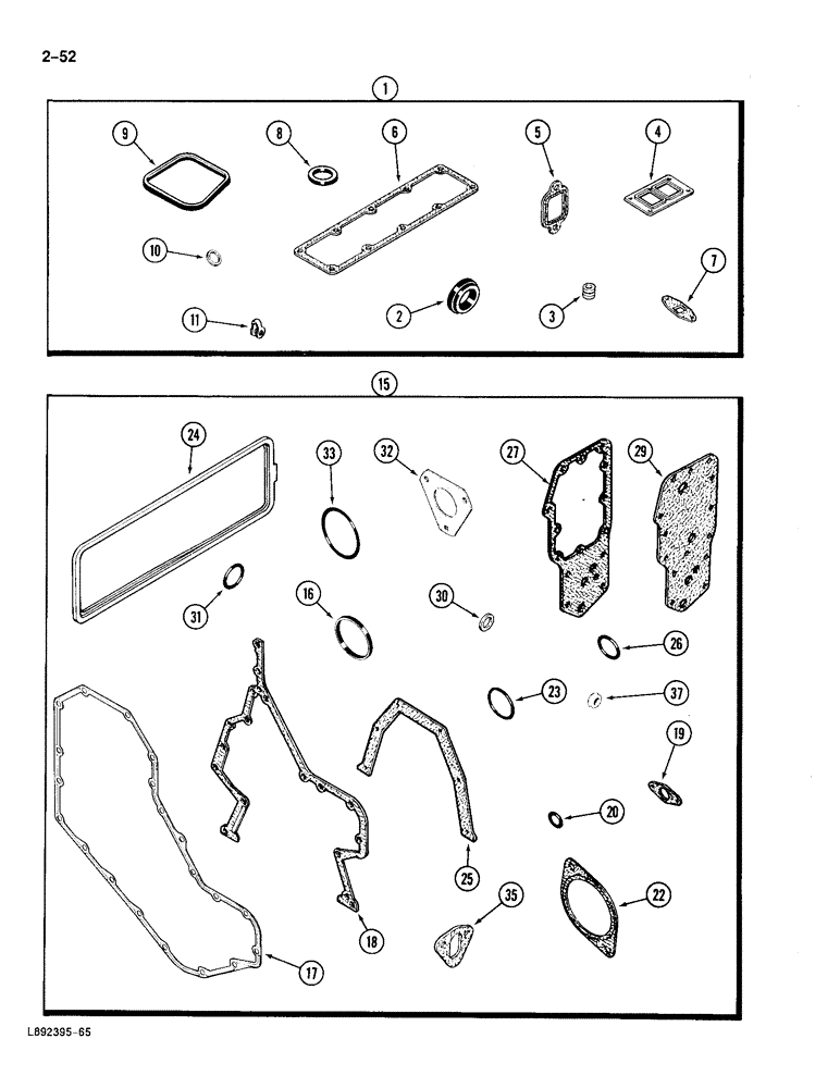 Схема запчастей Case 688 - (2-52) - ENGINE GASKET KITS, 4T-390 ENGINE, VALVE GRIND (02) - ENGINE