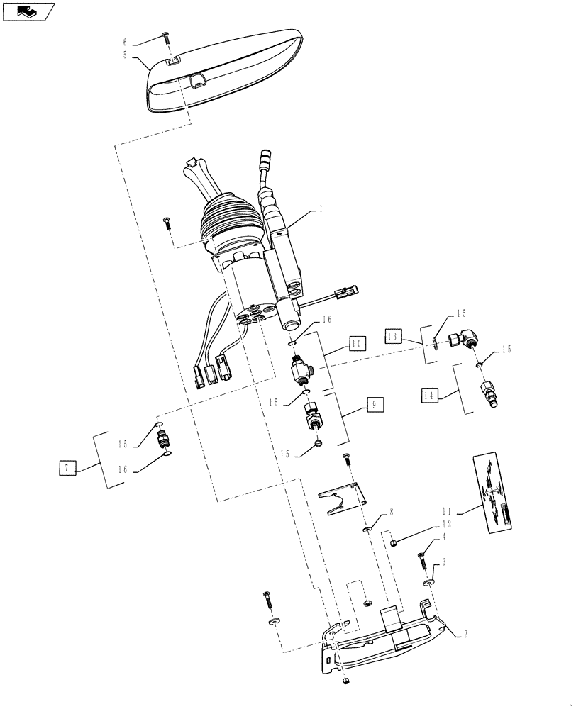 Схема запчастей Case 1121F - (35.128.04) - VALVE ASSEMBLY - JOYSTICK CONTROL INSTALLATION - 3 FUNCTION JOYSTICK, 1 LEVER (35) - HYDRAULIC SYSTEMS