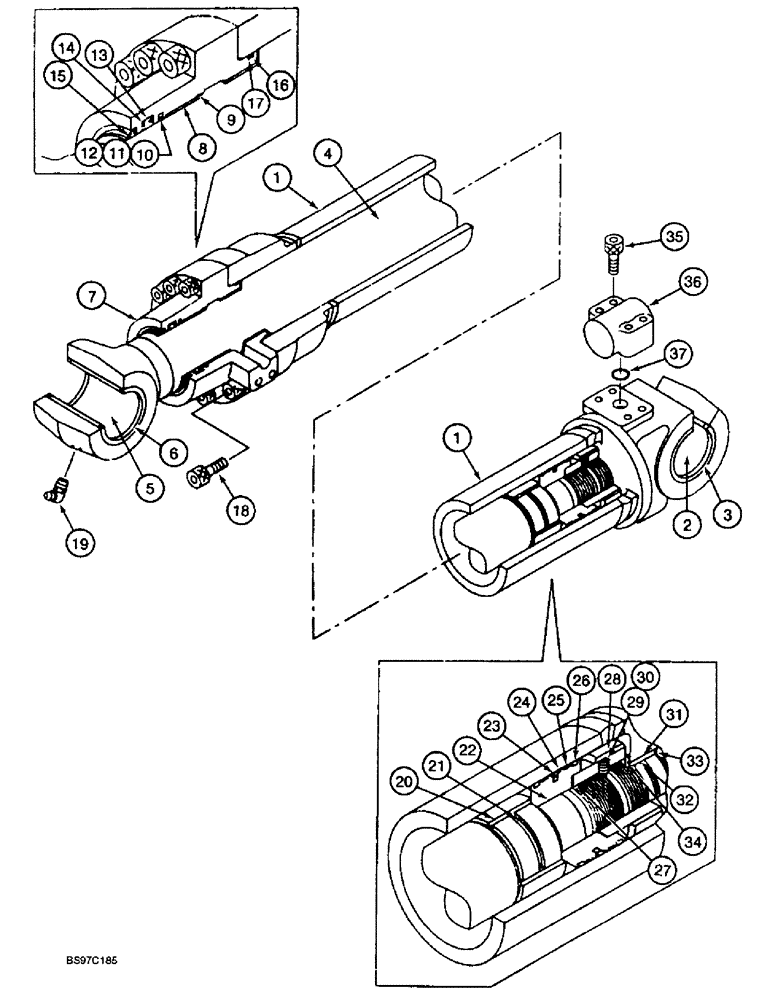 Схема запчастей Case 9030B - (8-176) - ARM CYLINDER, MODELS WITHOUT LONG REACH AND WITH LOAD HOLD OPTION (08) - HYDRAULICS