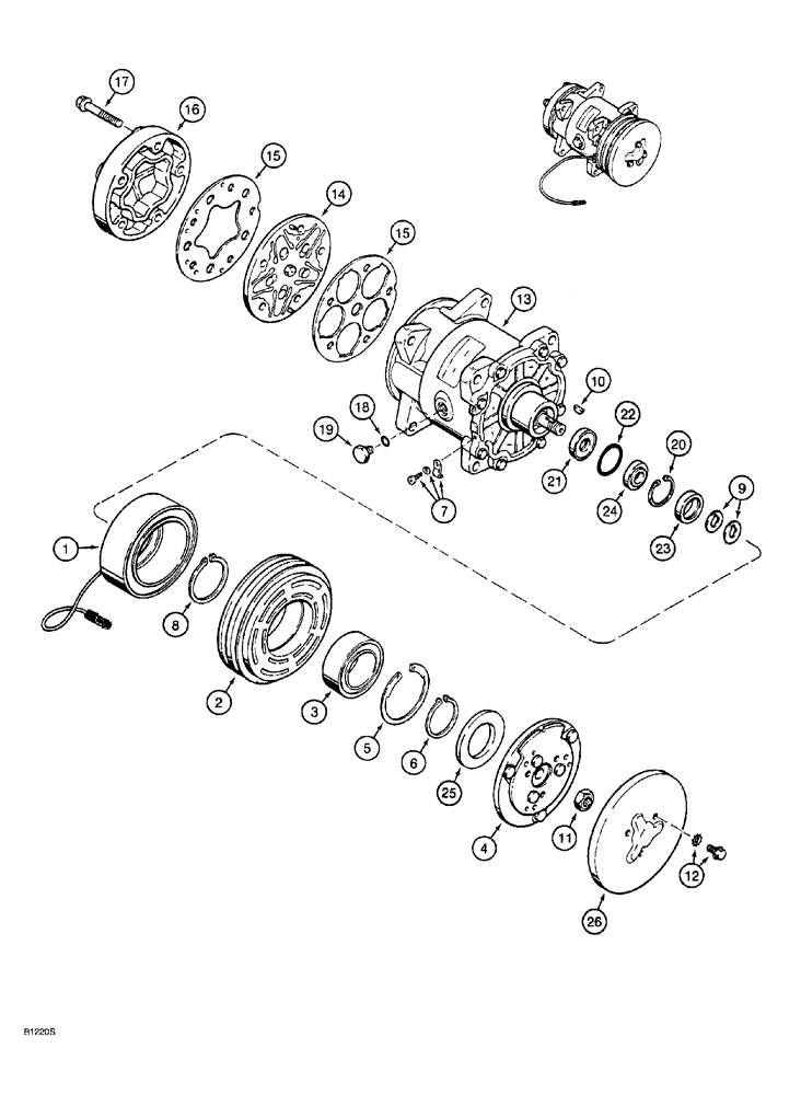 Схема запчастей Case 921 - (9-074) - AIR CONDITIONING COMPRESSOR ASSEMBLY, PRIOR TO P.I.N. JEE0040380 (09) - CHASSIS/ATTACHMENTS