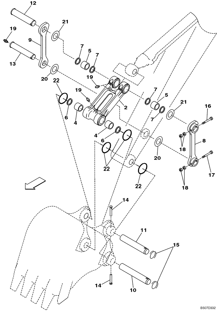 Схема запчастей Case CX160B - (09-57) - BUCKET LINKAGE, MODELS WITHOUT AUXILIARY HYDRAULICS (09) - CHASSIS/ATTACHMENTS