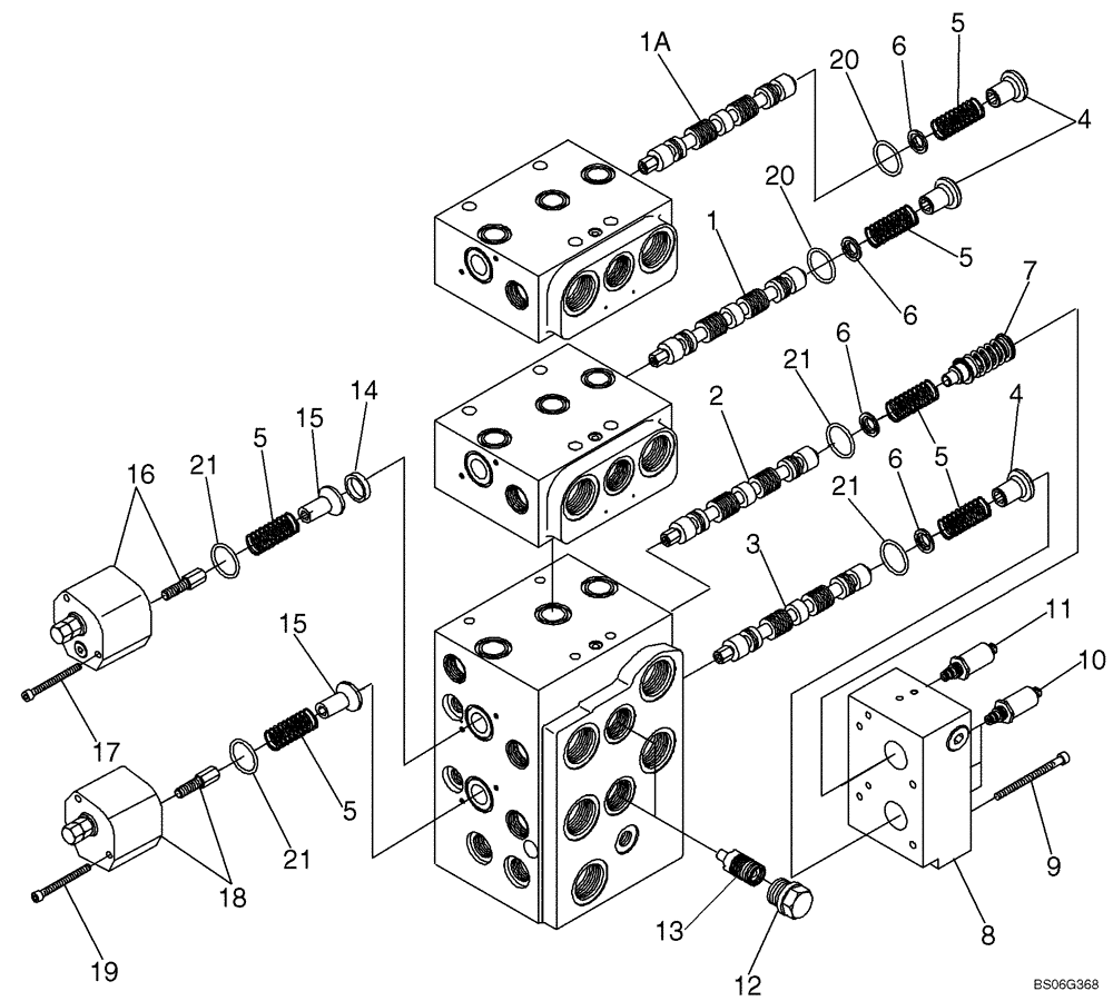 Схема запчастей Case 1150K - (08-19) - VALVE ASSY, FOUR SPOOL - SPOOLS (08) - HYDRAULICS