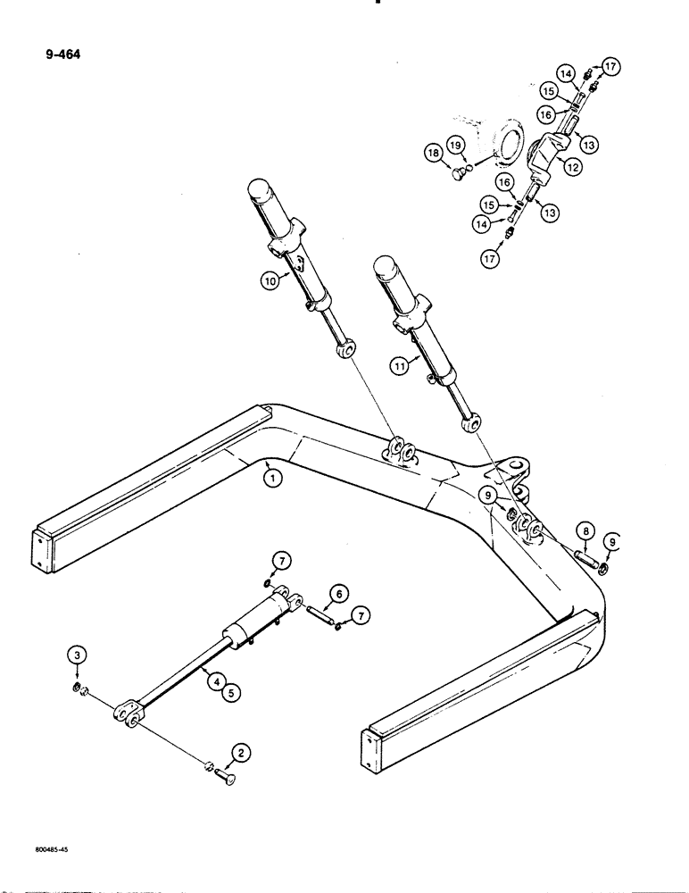 Схема запчастей Case 1455B - (9-464) - HYDRAULIC ANGLE TILT PITCH DOZER MODELS, C-FRAME AND CYLINDER MOUNTING (09) - CHASSIS/ATTACHMENTS