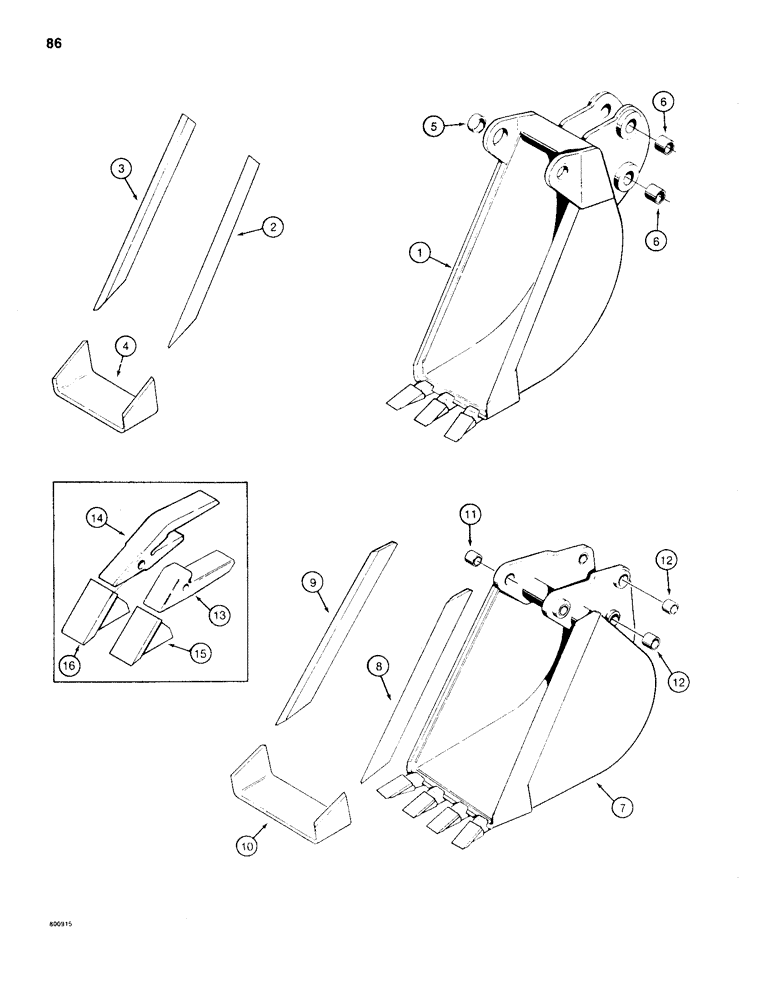 Схема запчастей Case 35WL - (86) - BUCKETS, TRENCHING BUCKETS 