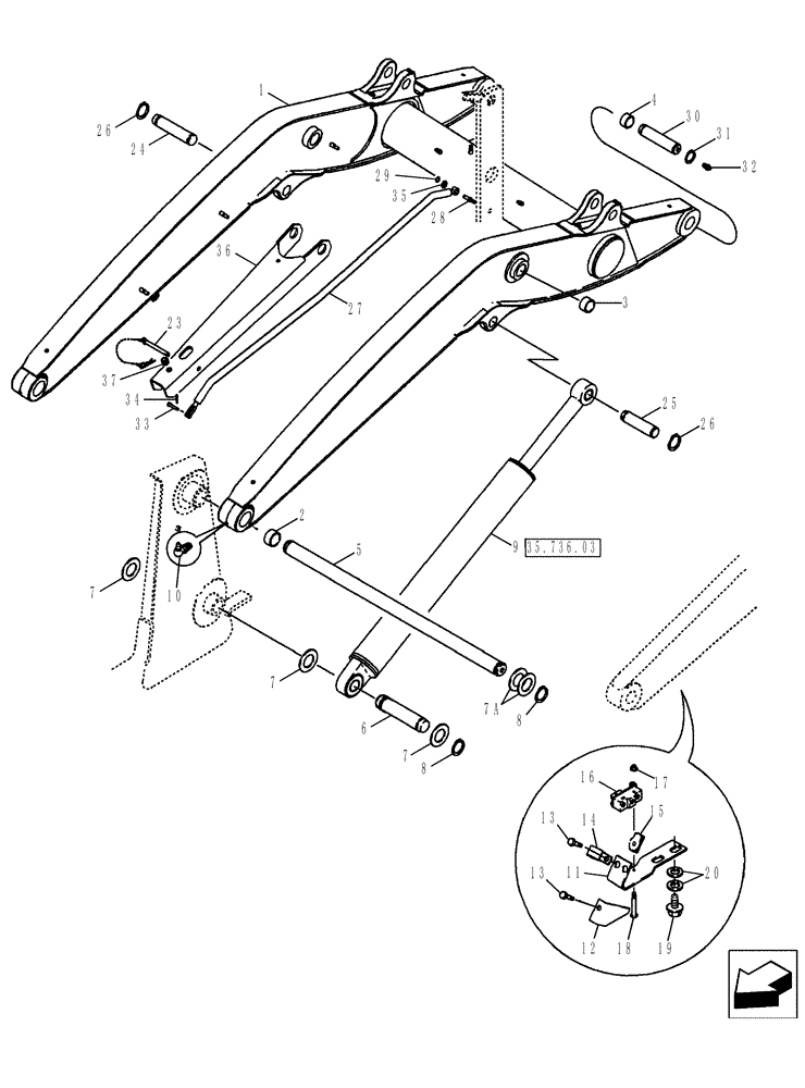 Схема запчастей Case 580SM - (82.100.03[01]) - FRAME - LOADER LIFT (82) - FRONT LOADER & BUCKET