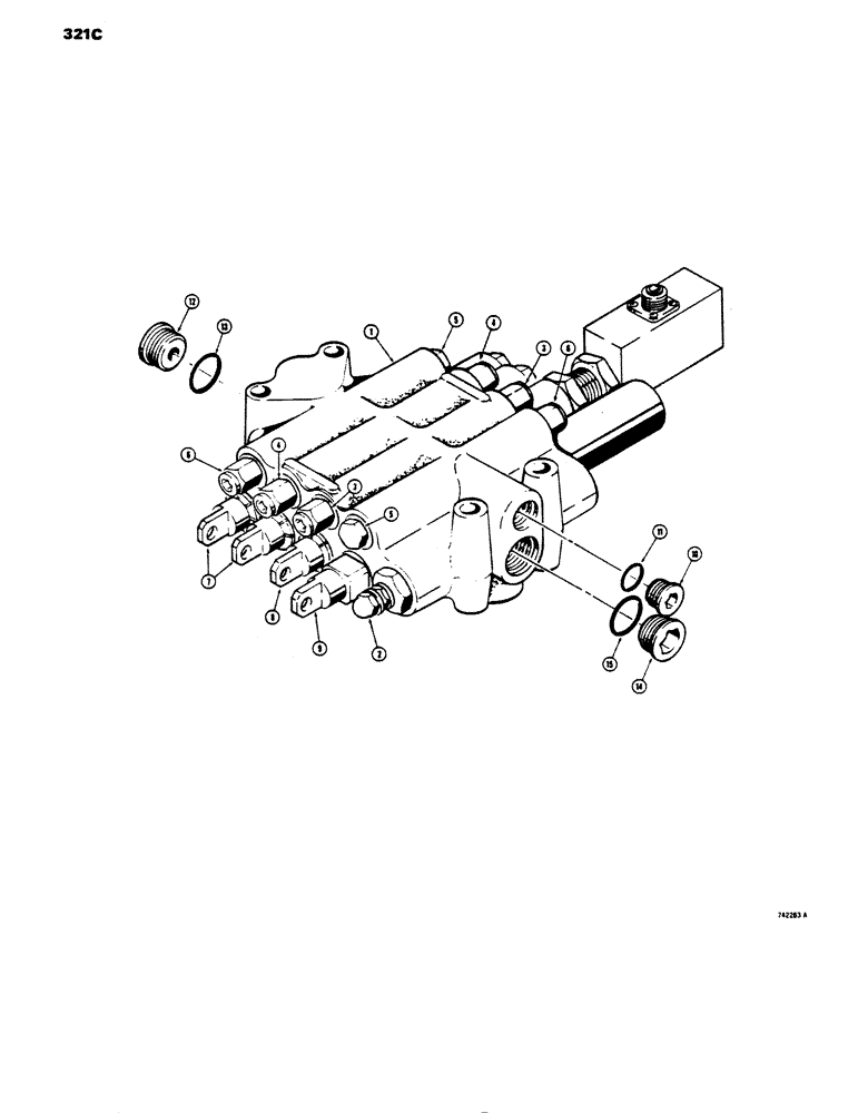 Схема запчастей Case 450 - (321C) - R29818 LOADER CONTROL VALVE (4 SPOOL), USED ON MODELS W/RETURN-TO-DIG FEATURE & LOGGING ATTACHMENT (07) - HYDRAULIC SYSTEM